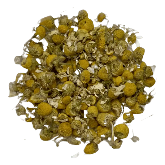 Loose leaf chamomile herbal tea ingredients. The tea contains organic chamomile | tea + munchies