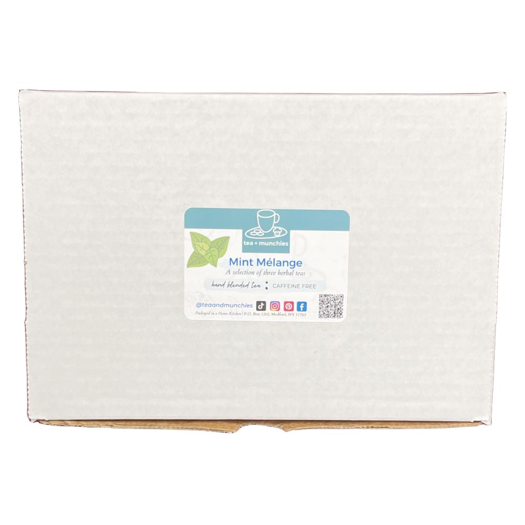 Top panel of Mint Mélange Tea Gift Set Box | tea + munchies