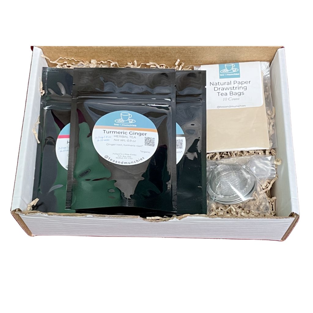 Close up of Spice is Nice Tea Gift Set Box Contents | tea + munchies