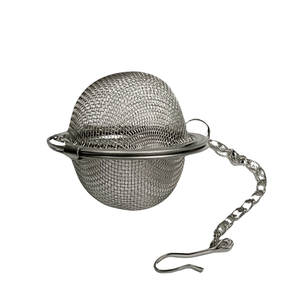 Stainless steel ball mesh infuser with hook and chain. Great for tea, soup, stews, spices, herbs | tea + munchies