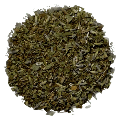 Loose leaf lavender mint herbal tea ingredients. The tea contains organic lavender, peppermint, and spearmint | tea + munchies